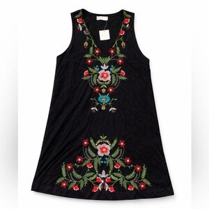 Altar’d State Embroidered Boho Tunic Dress Black Floral Festival Small NWT